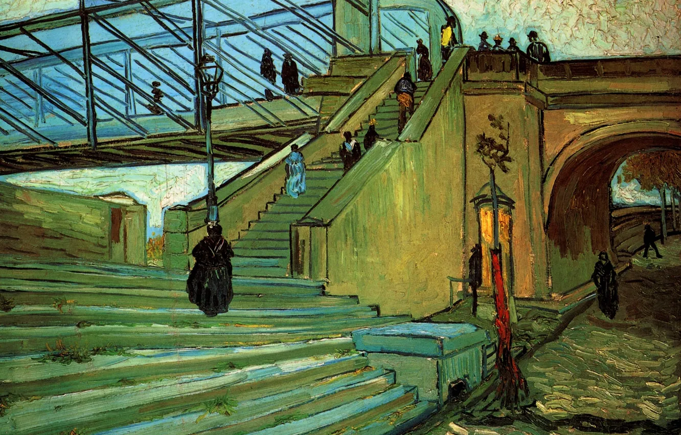 Photo wallpaper bridge, people, ladder, arch, Vincent van Gogh, The Trinquetaille Bridge