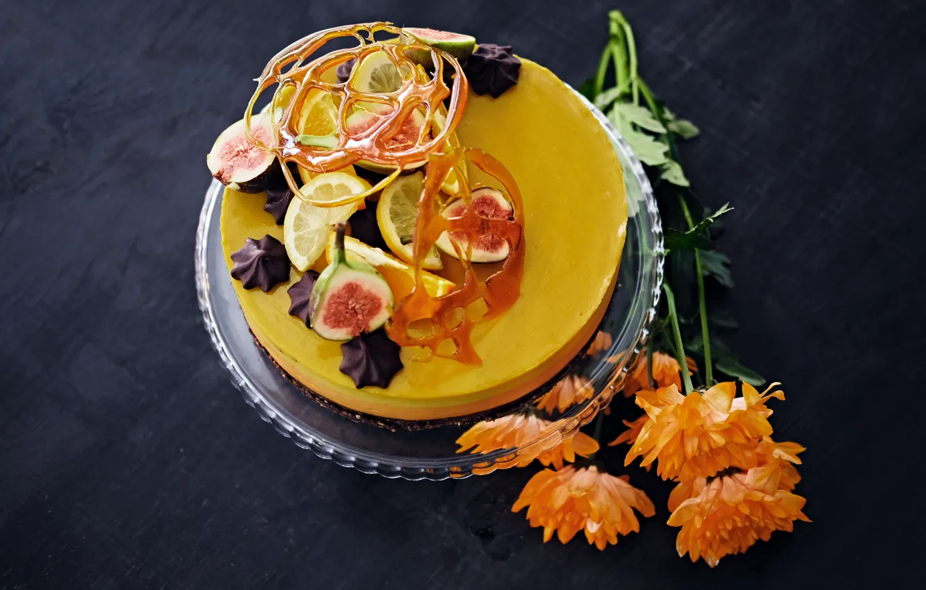 Photo wallpaper flowers, cake, design