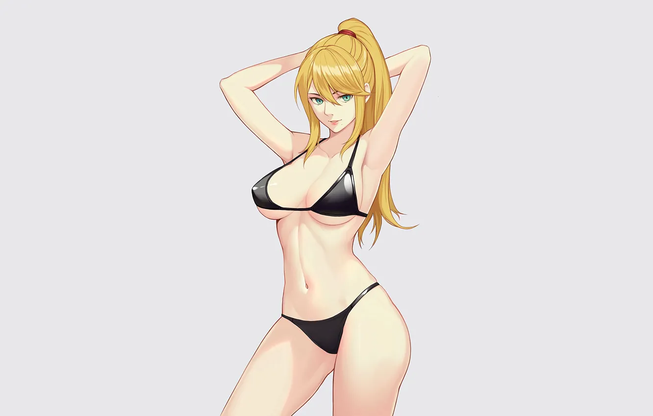 Photo wallpaper girl, sexy, cleavage, green eyes, long hair, boobs, anime, beautiful