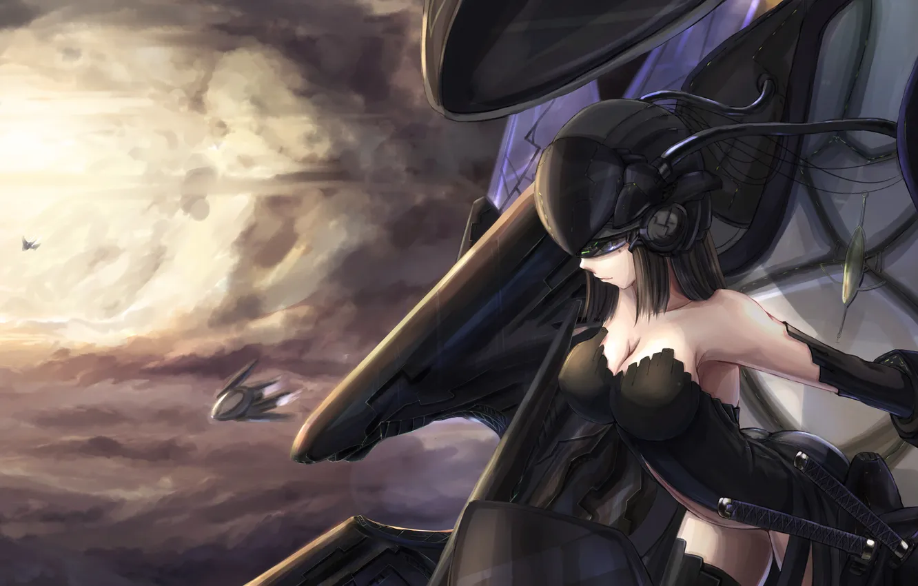 Photo wallpaper the sky, girl, clouds, light, flight, anime, art, helmet