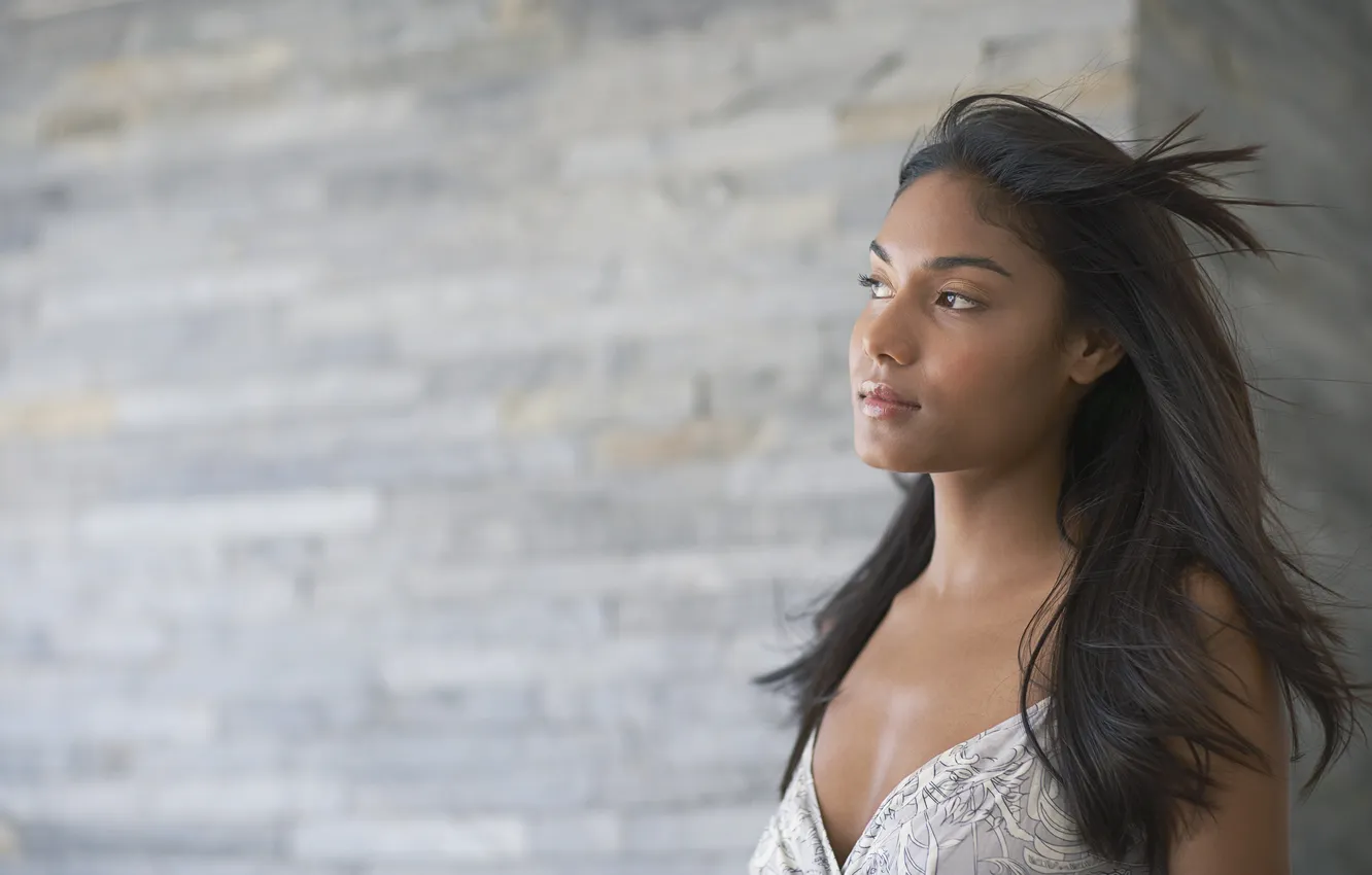 Photo wallpaper look, girl, brunette, curls, black, brown-eyed