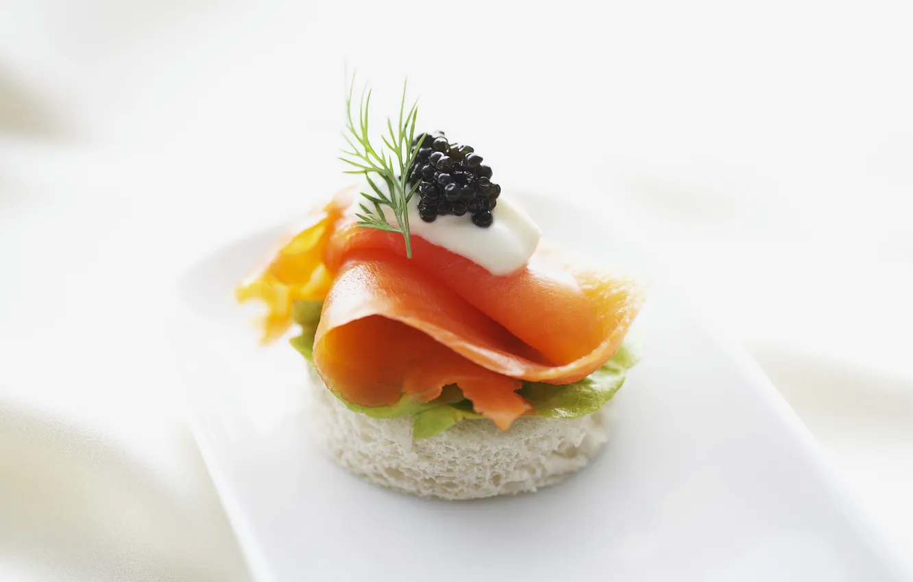 Photo wallpaper greens, bread, canapés, black caviar, salmon