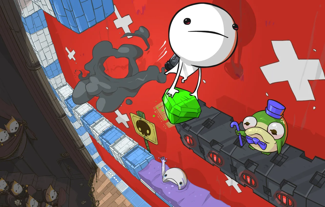 Photo wallpaper water, flight, the game, blocks, hero, diamonds, game, toad