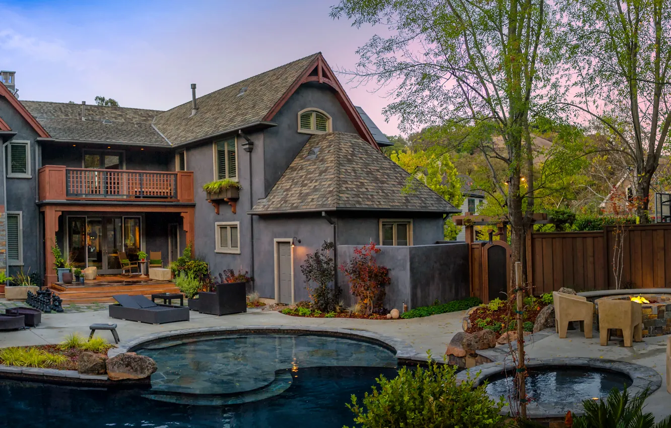 Photo wallpaper the city, home, pool, yard