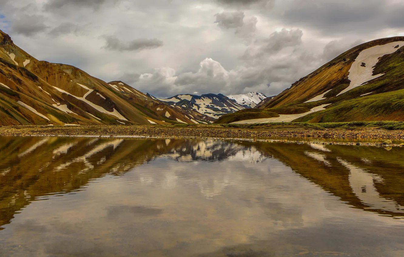 Photo wallpaper mountains, lake, reflection, Iceland