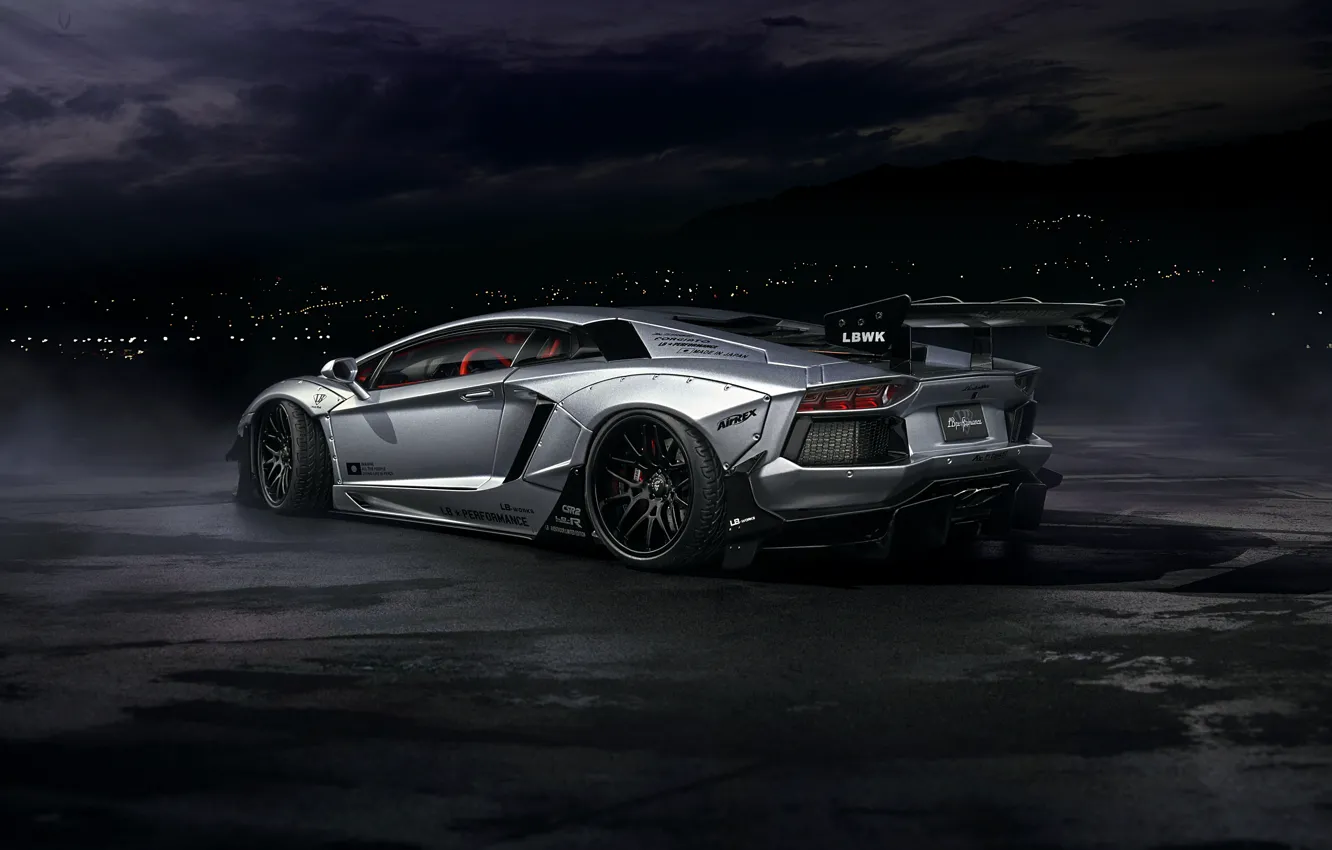 Photo wallpaper silver, lamborghini, aventador, lp700-4