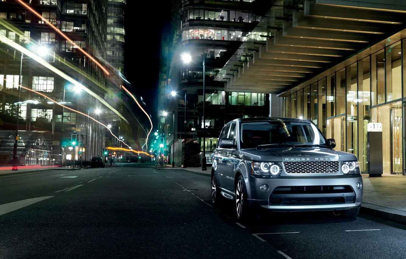 Photo wallpaper night, the city, Parking, Land Rover, Range Rover, Sport