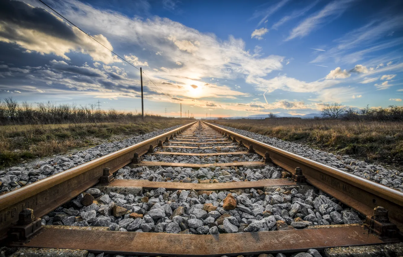 Photo wallpaper sky, landscape, sun, Track