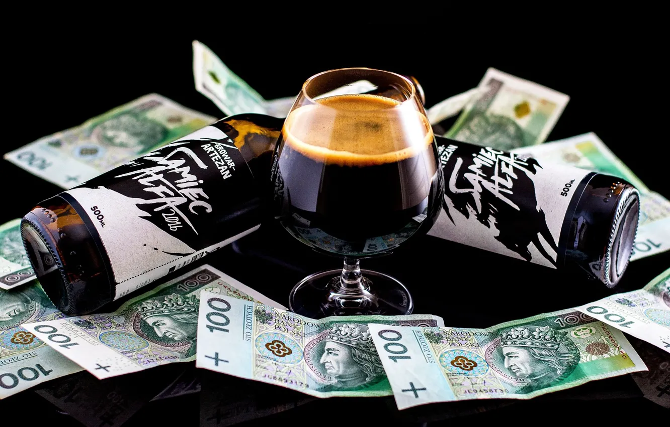 Photo wallpaper glass, drink, bills