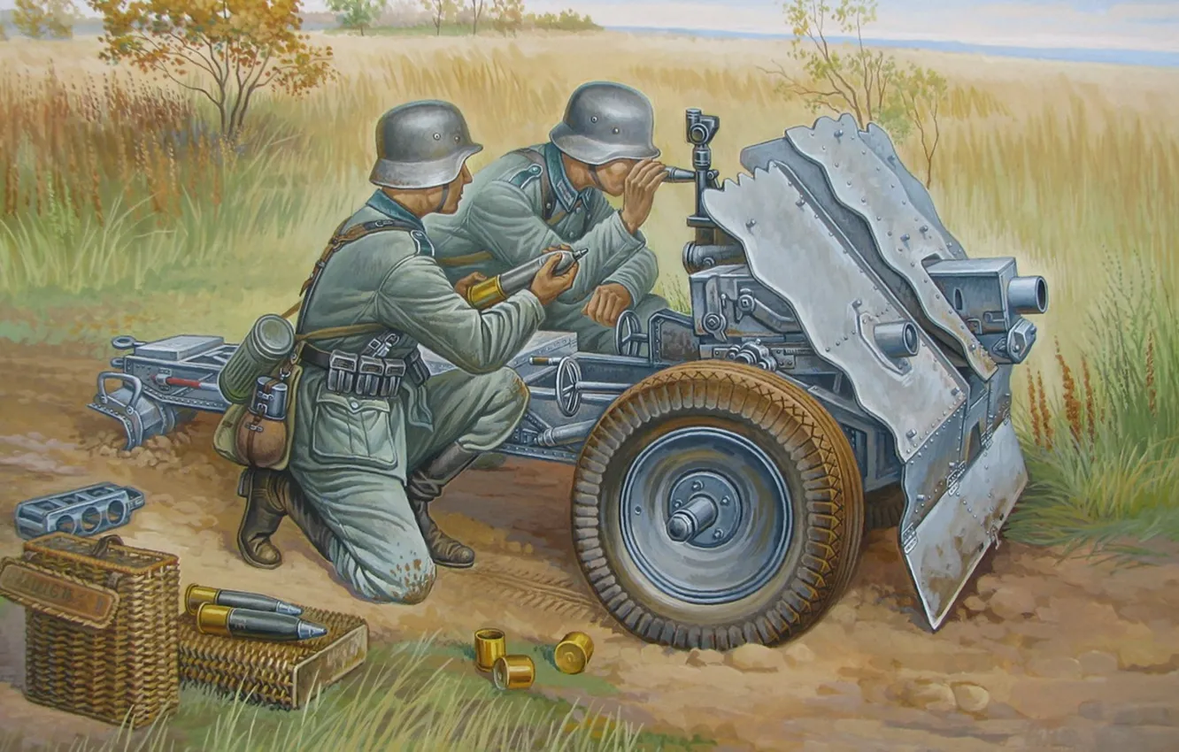 Photo wallpaper field, figure, goal, equipment, position, The second world war, gun, shells