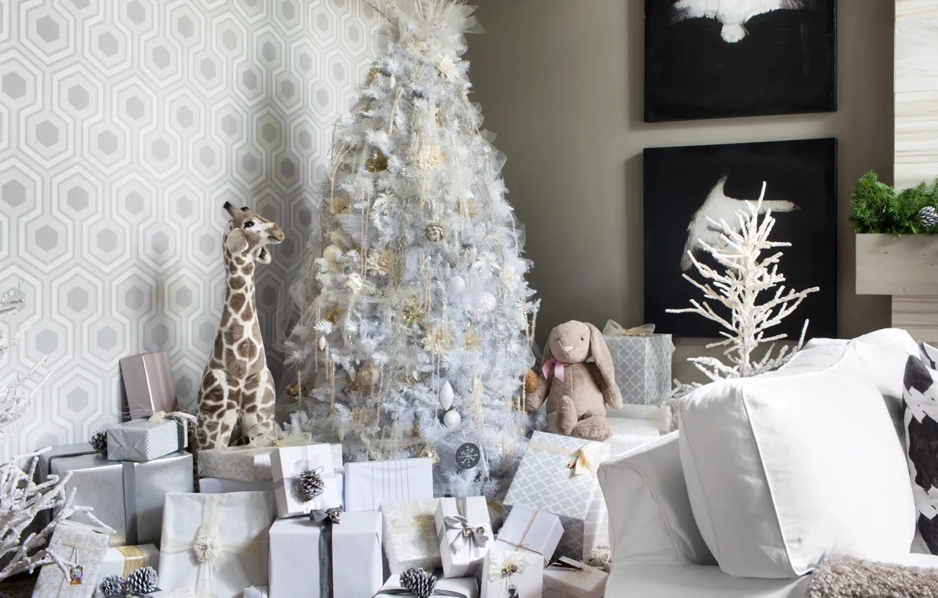 Photo wallpaper holiday, gift, toy, tree, new year, giraffe, decor