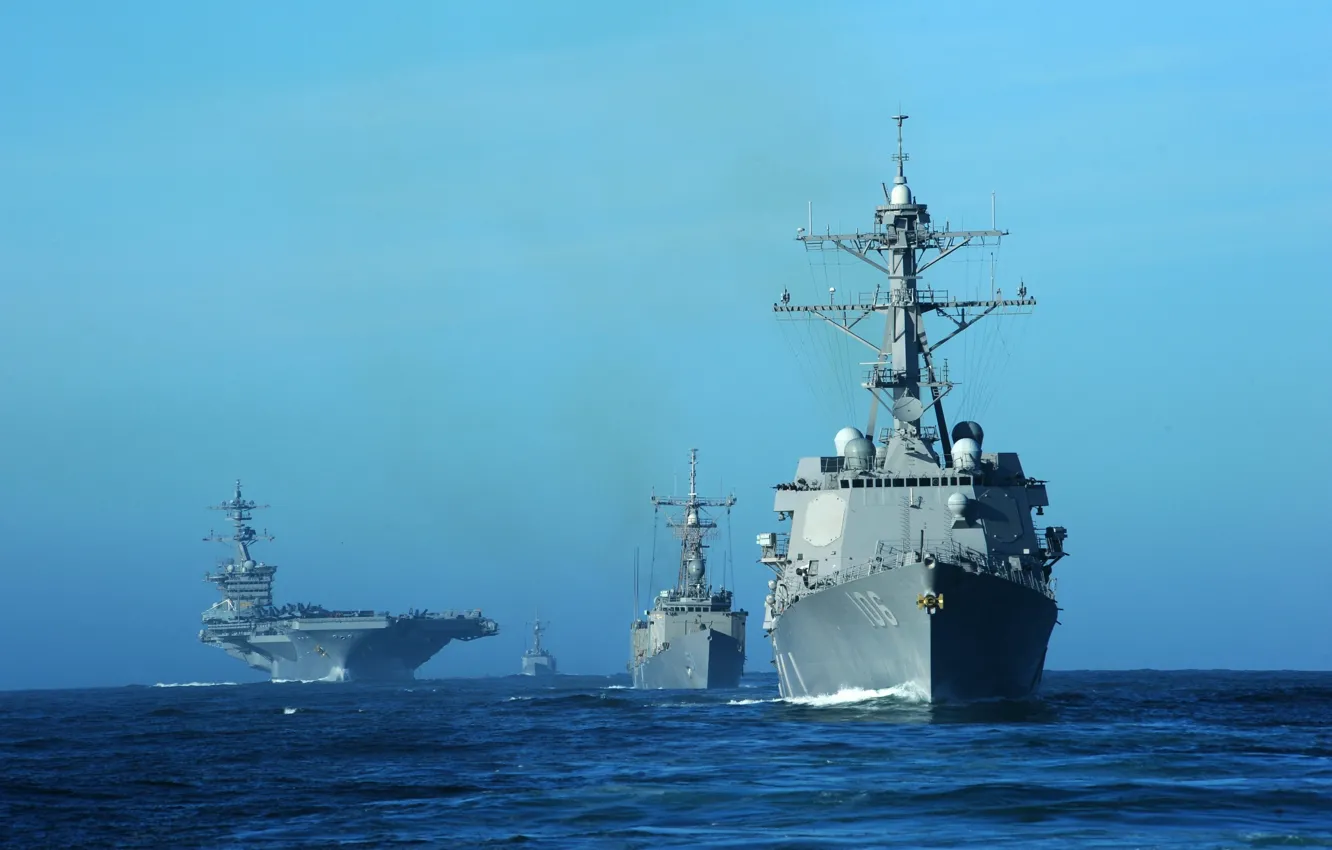 Photo wallpaper sky, sea, ocean, cloud, Destroyer, aircraft carrier, navy, kumo