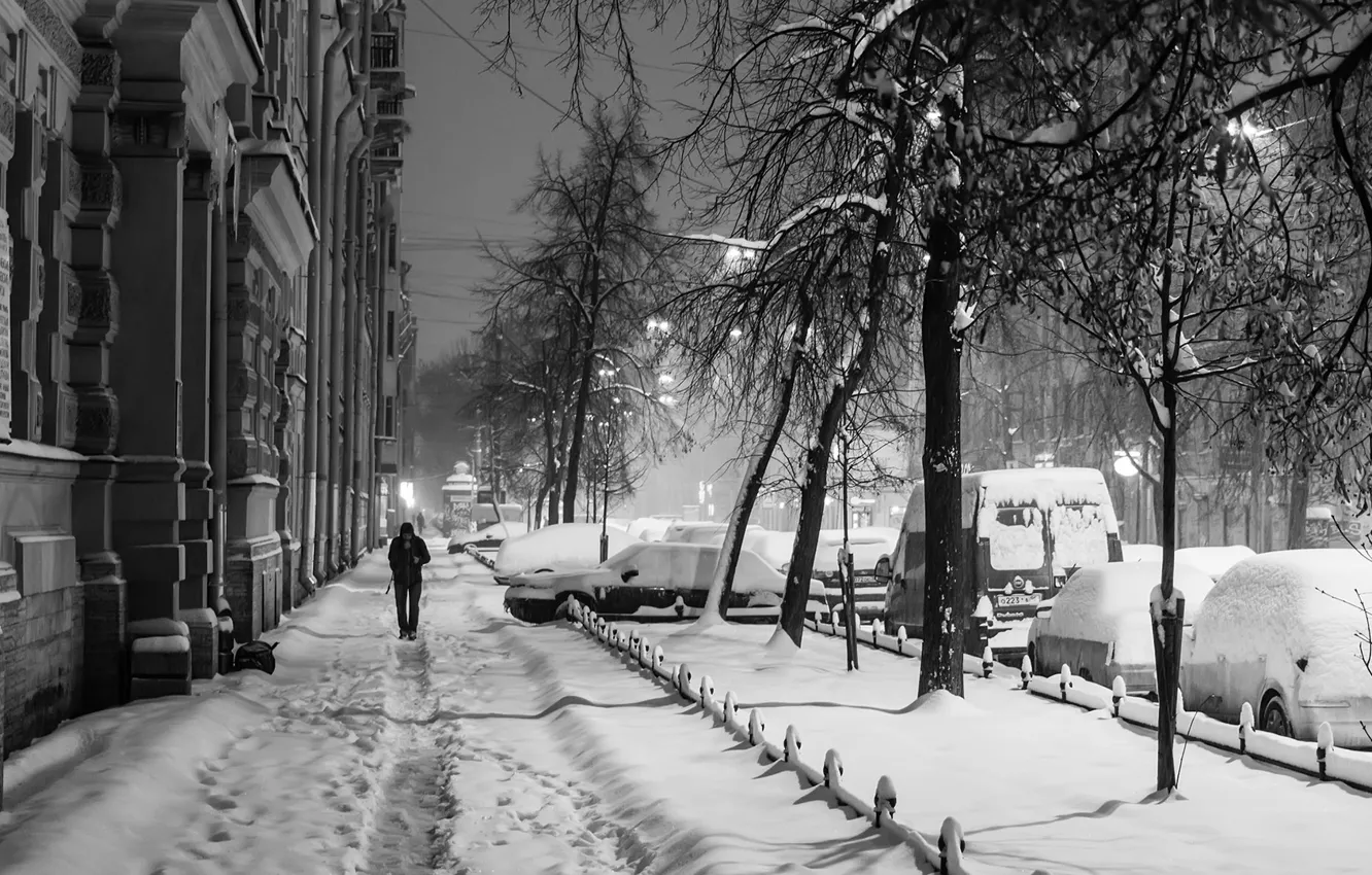 Photo wallpaper snow, the evening, Saint Petersburg, 10th line of Vasilievsky Island