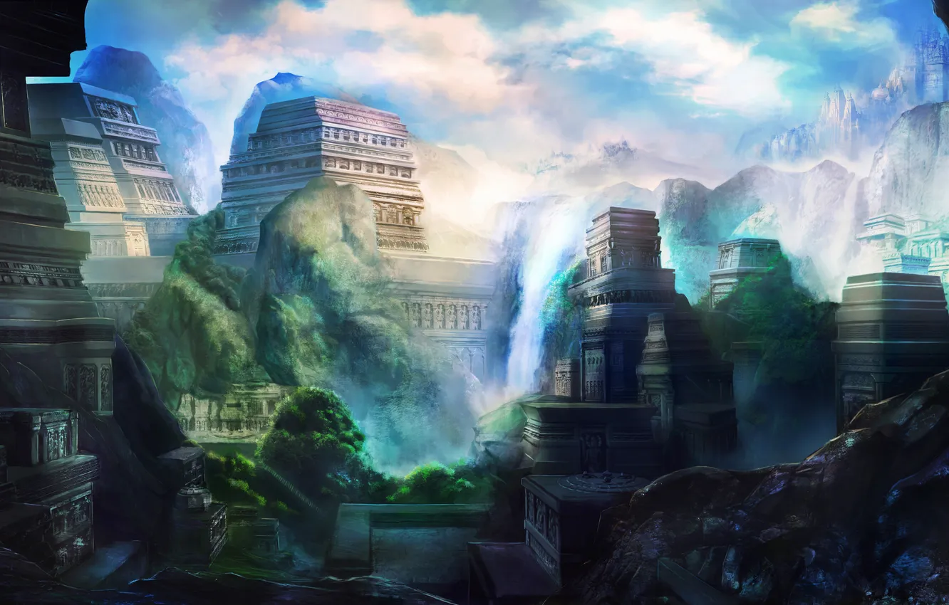 Photo wallpaper mountains, the city, rocks, India, art, temple, India