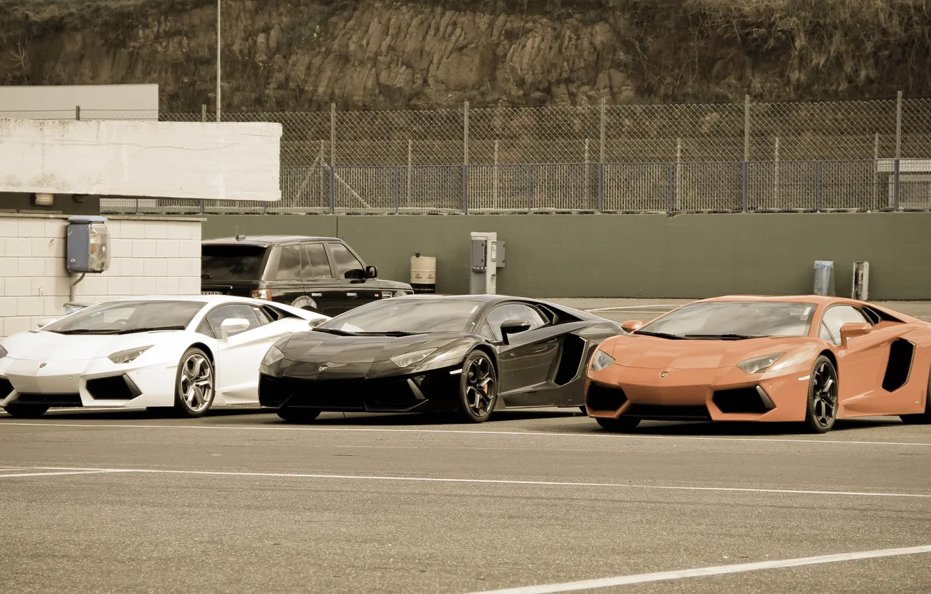 Photo wallpaper Lamborghini, three, Aventador