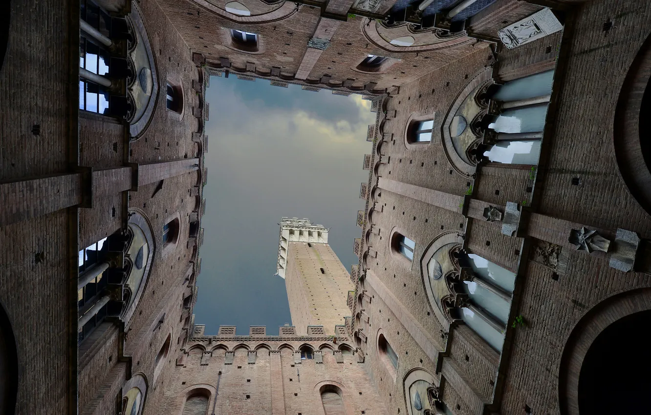 Photo wallpaper the sky, tower, Italy, Siena