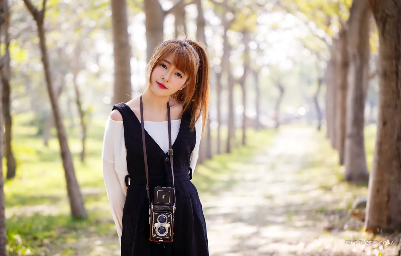 Photo wallpaper girl, camera, Asian