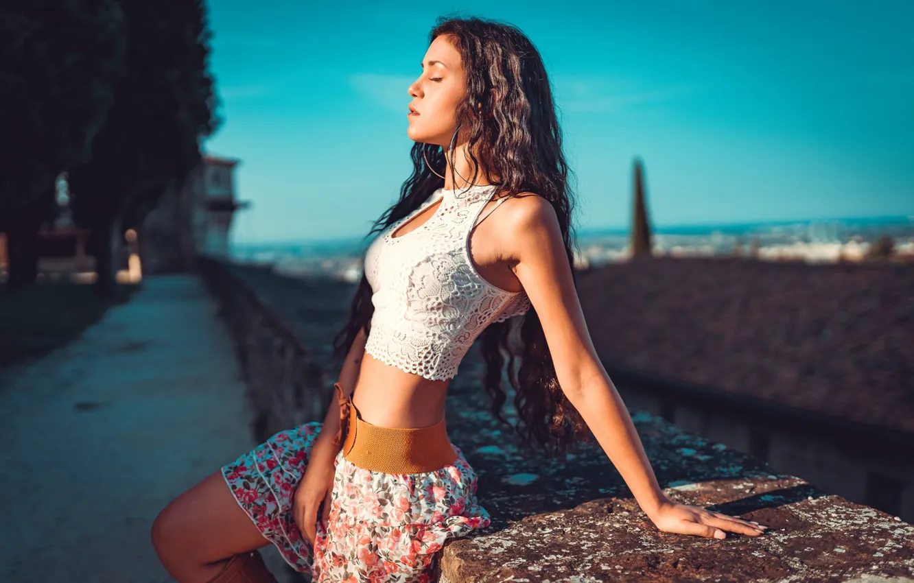 Photo wallpaper girl, pose, skirt, top, long hair, Marco Squassina, Francesca Lo You