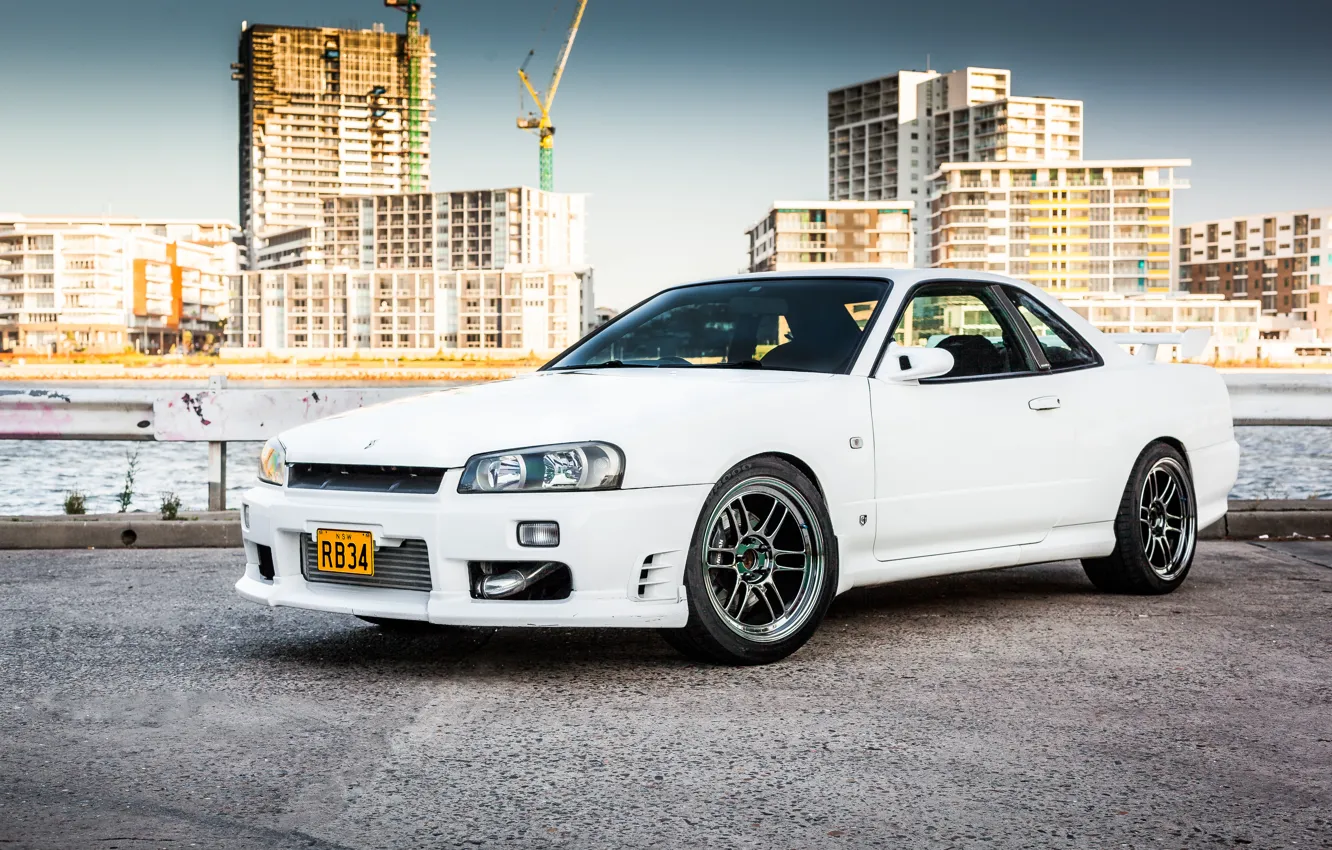 Photo wallpaper Nissan, white, GT-R, skyline, R34