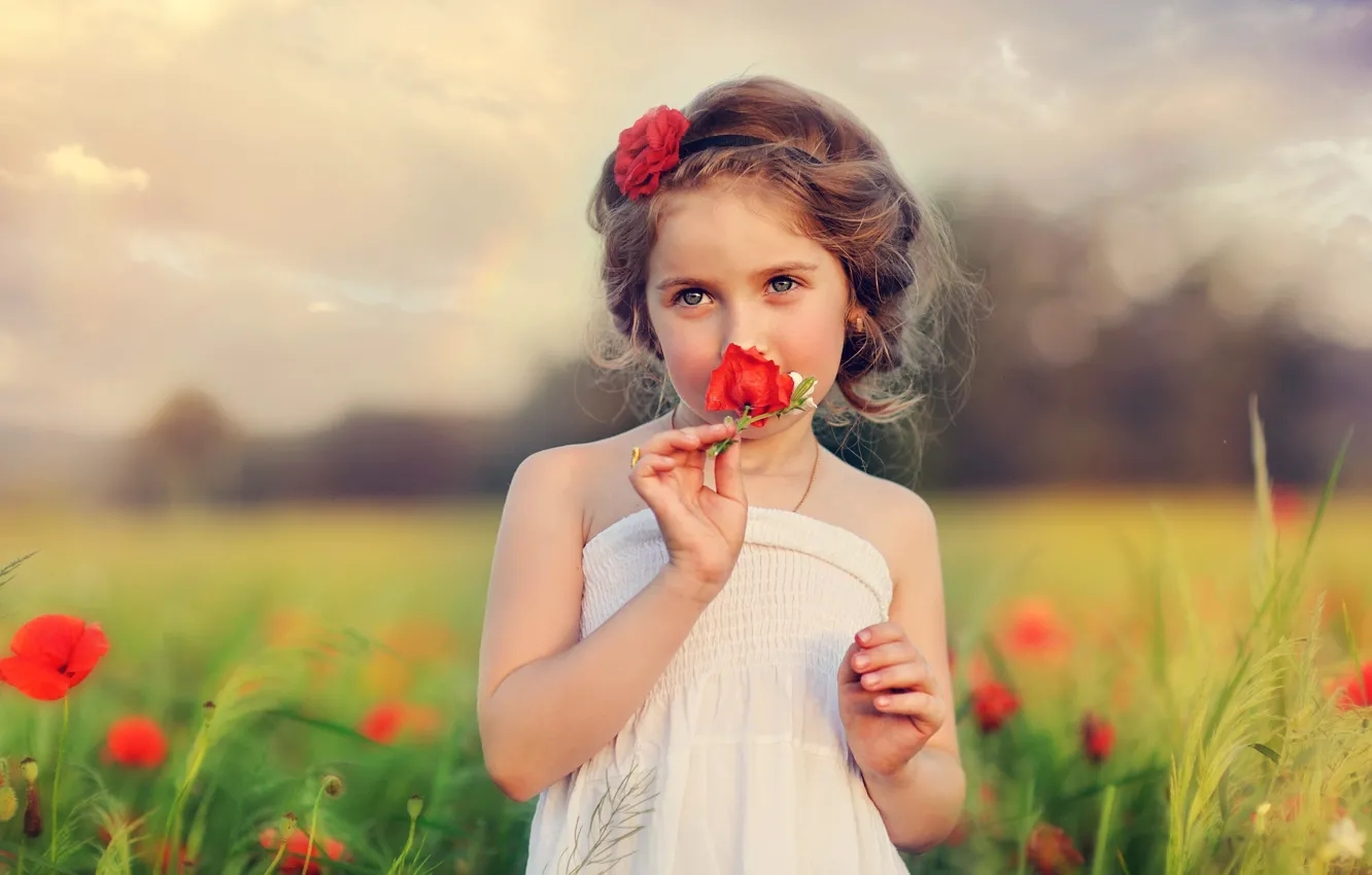 Photo wallpaper flowers, child, girl