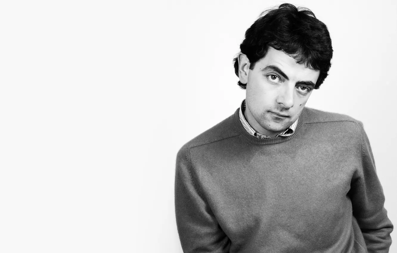Photo wallpaper look, youth, b/W, actor, comedian, Rowan Atkinson, Rowan Atkinson