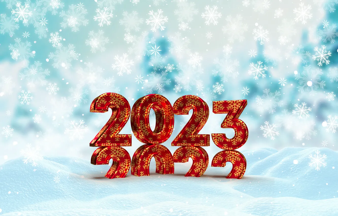 Photo wallpaper winter, snow, snowflakes, New Year, figures, happy, winter, snow