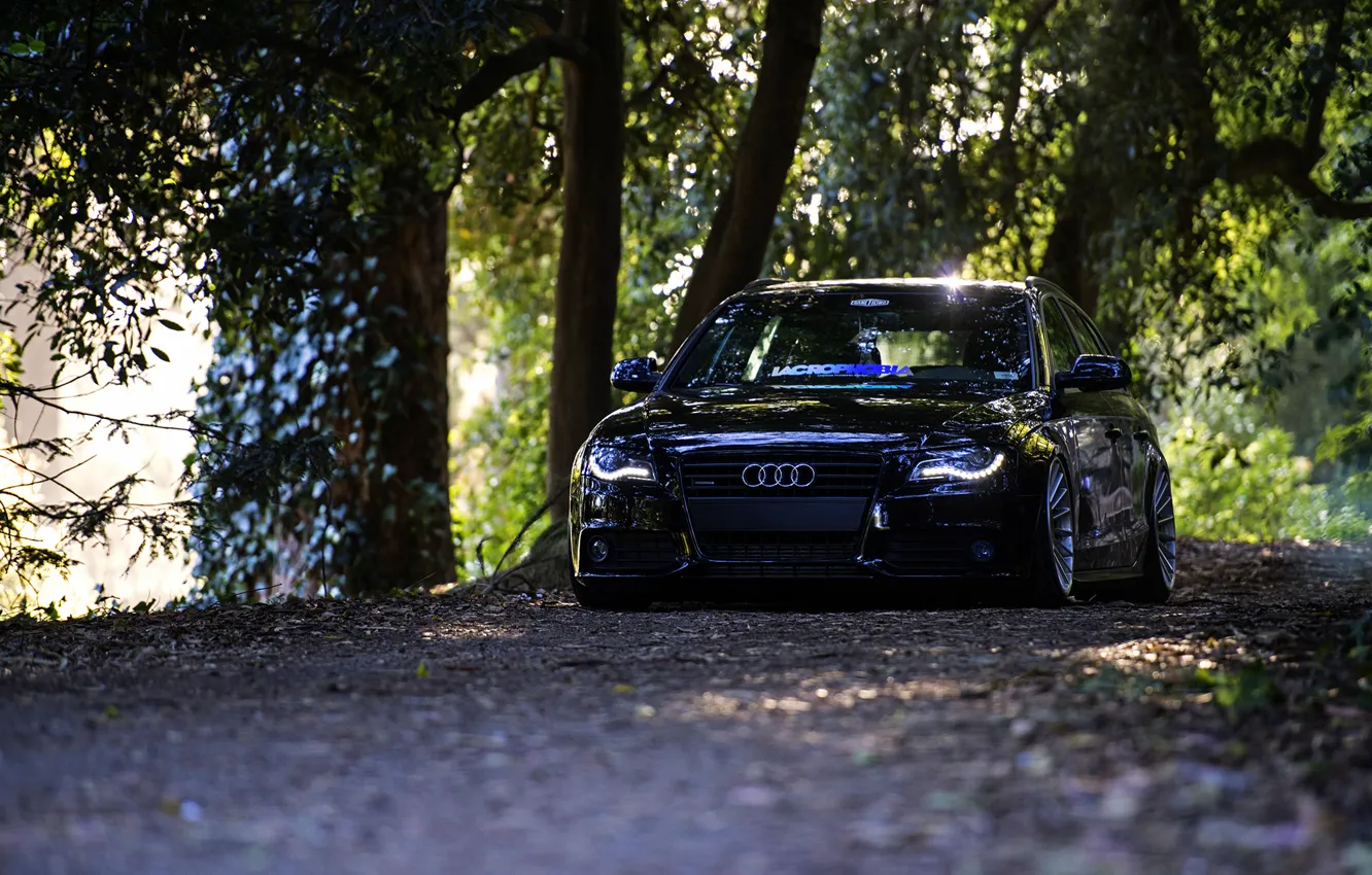 Photo wallpaper Audi, black, front, wagon, stance, before