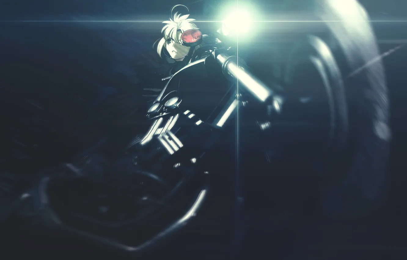 Photo wallpaper girl, night, lights, motorcycle