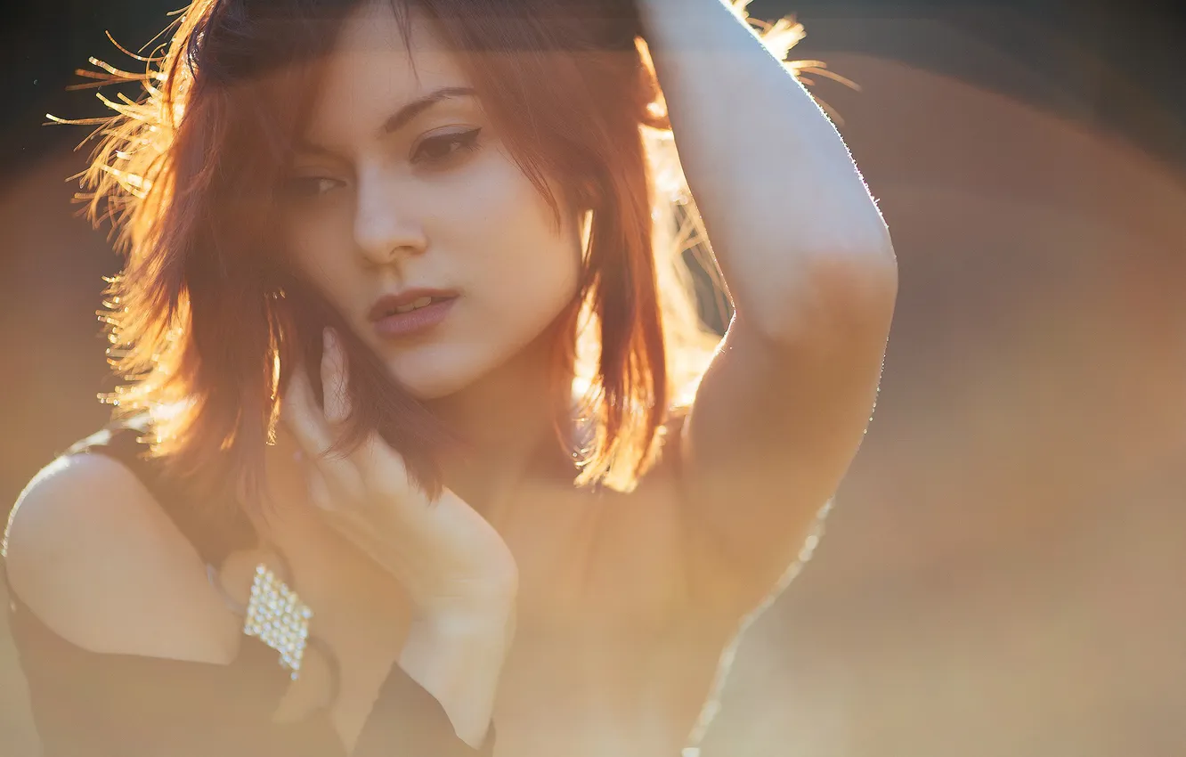 Photo wallpaper girl, the sun, light, glare, background