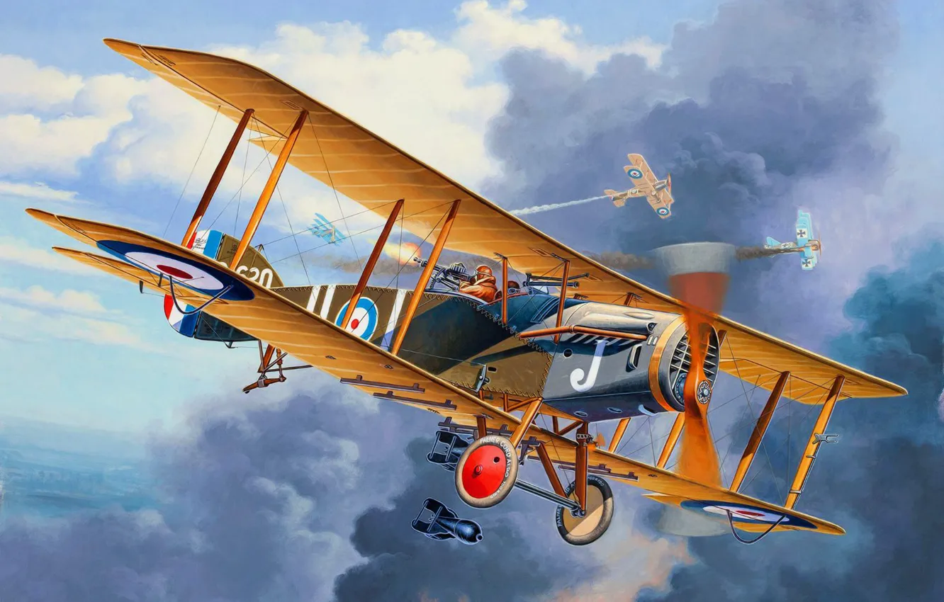 Photo wallpaper art, airplane, painting, aviation, Bristol F.2 Fighter