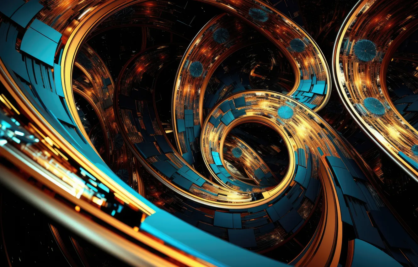 Photo wallpaper line, yellow, abstraction, the dark background, movement, blue, spiral, structure