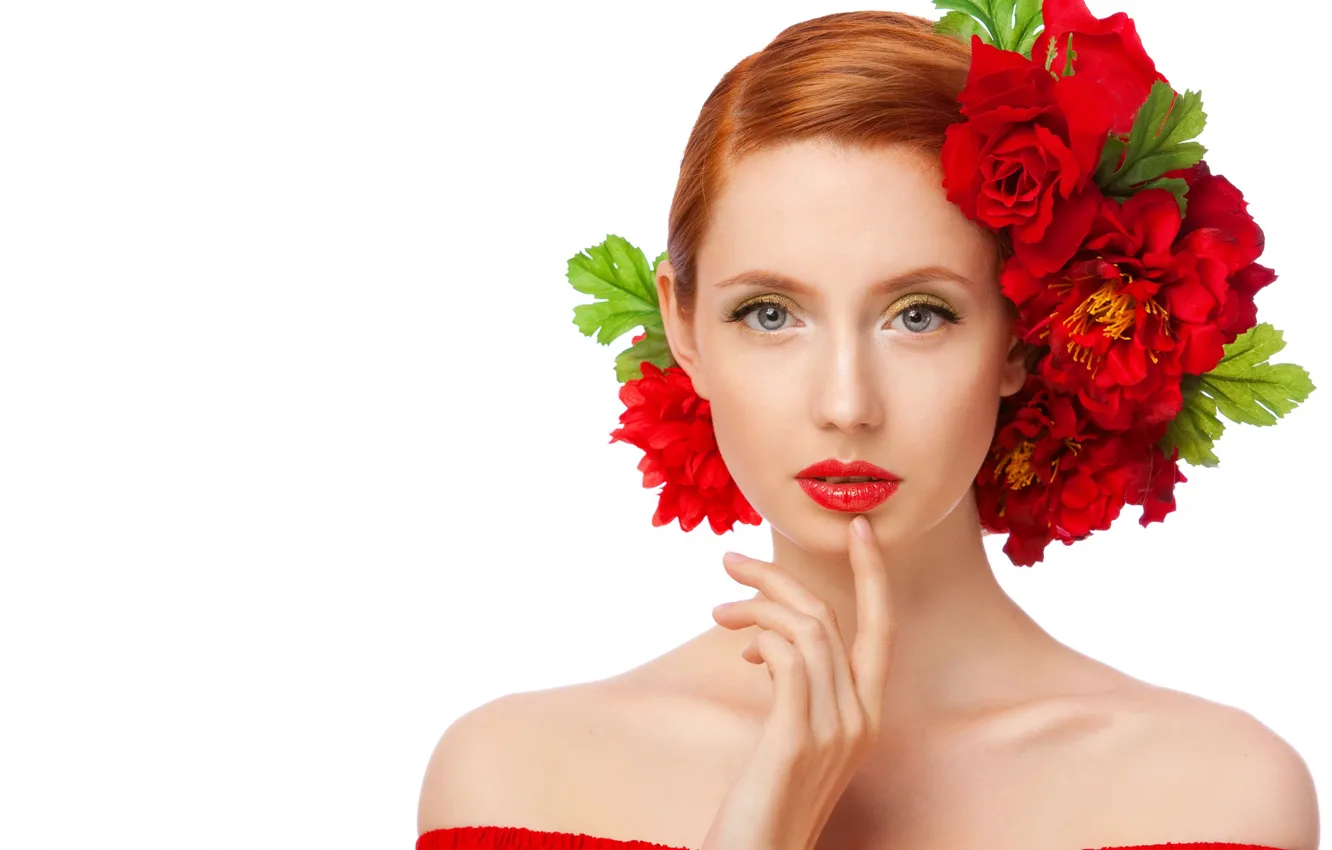 Photo wallpaper flowers, portrait, red