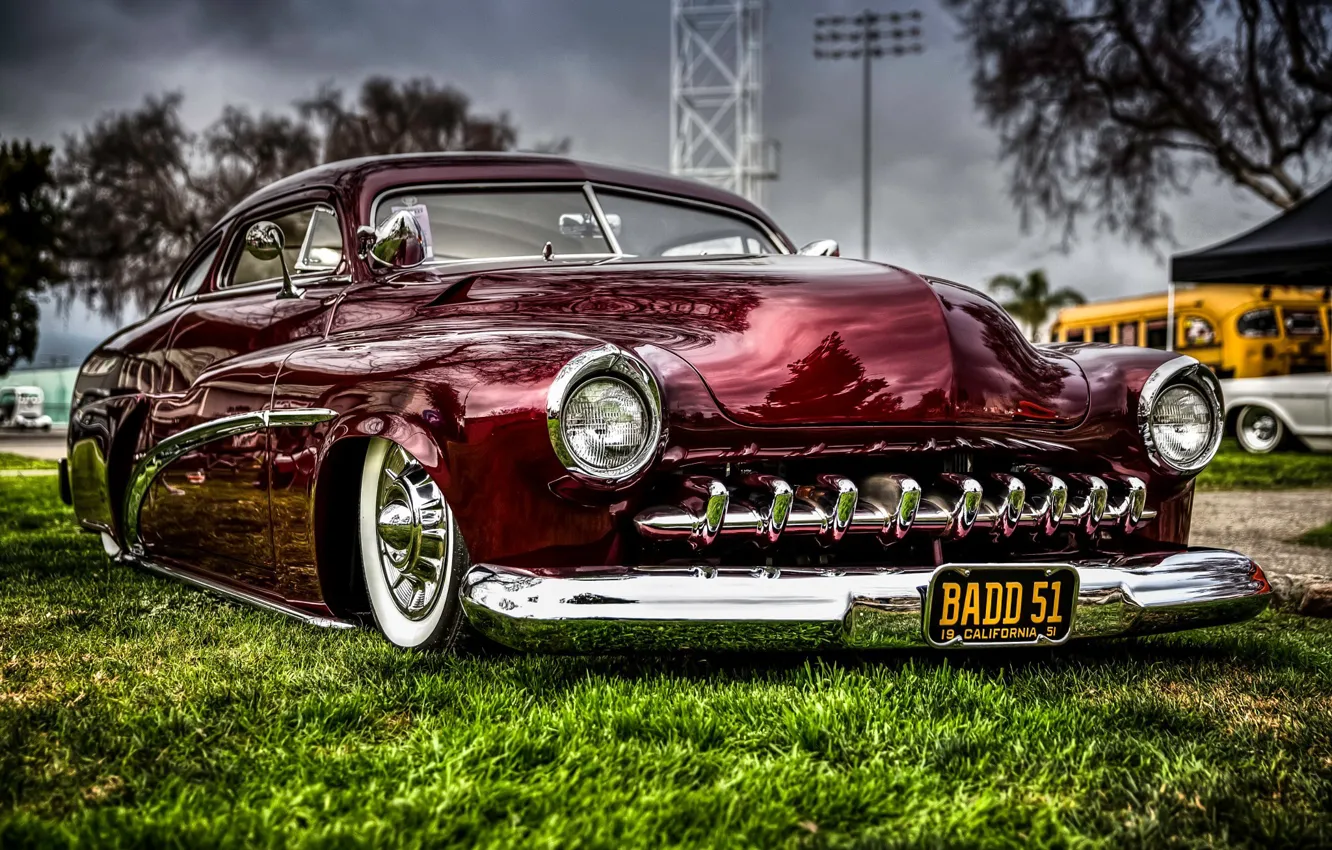 Photo wallpaper grass, retro, Hot Rod