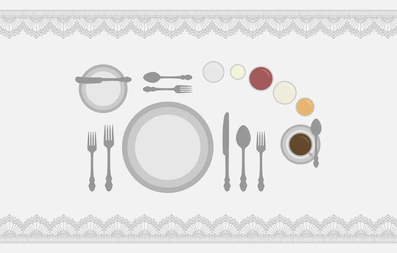 Photo wallpaper table, plate, spoon, knife, Cup, plug, tablecloth
