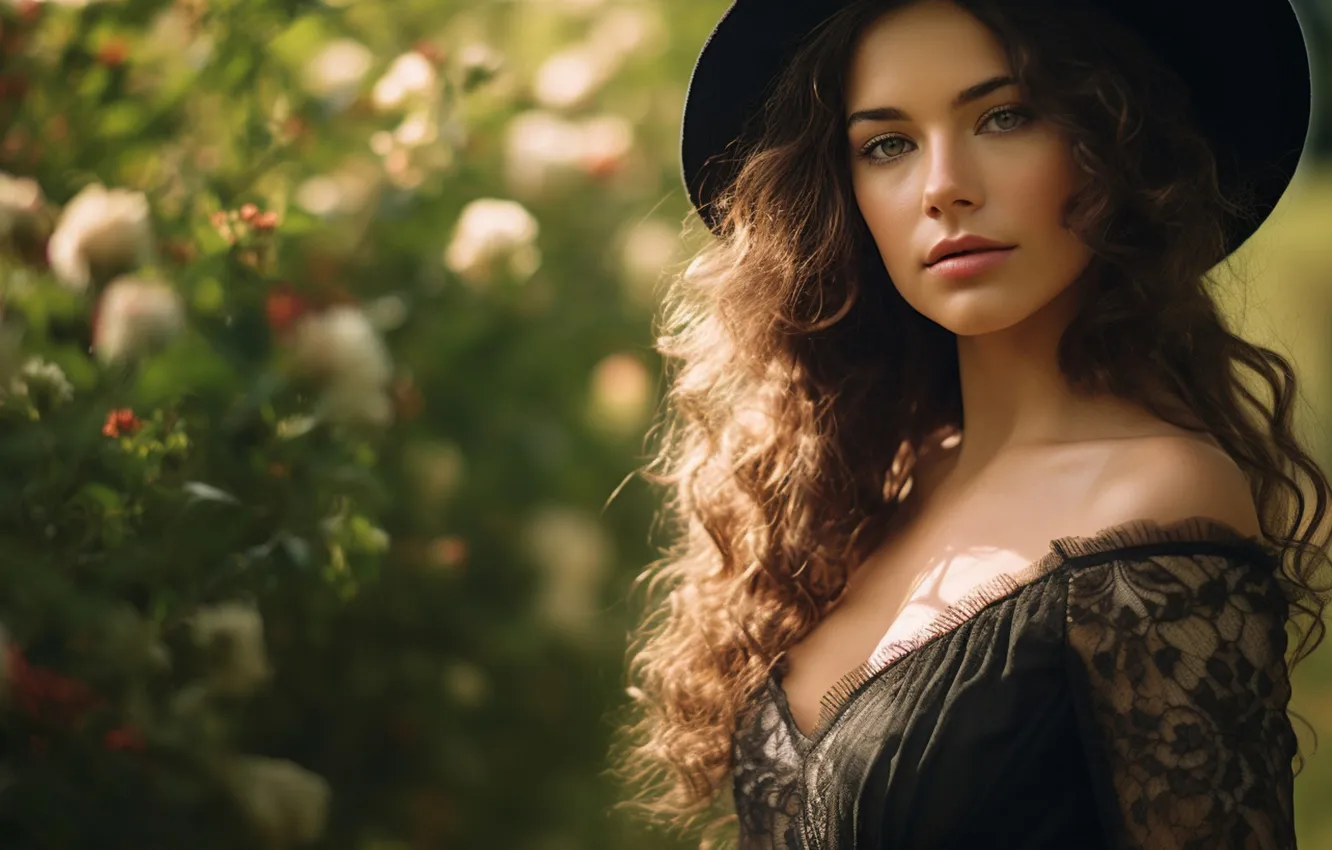 Photo wallpaper chest, summer, look, girl, light, flowers, face, pose