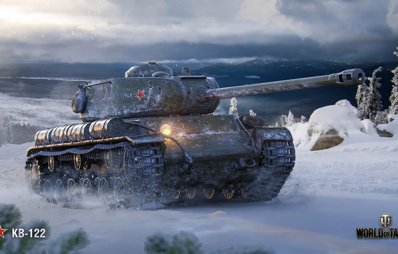 Photo wallpaper winter, WoT, World of Tanks, Soviet tank, KV-122, Wargaming