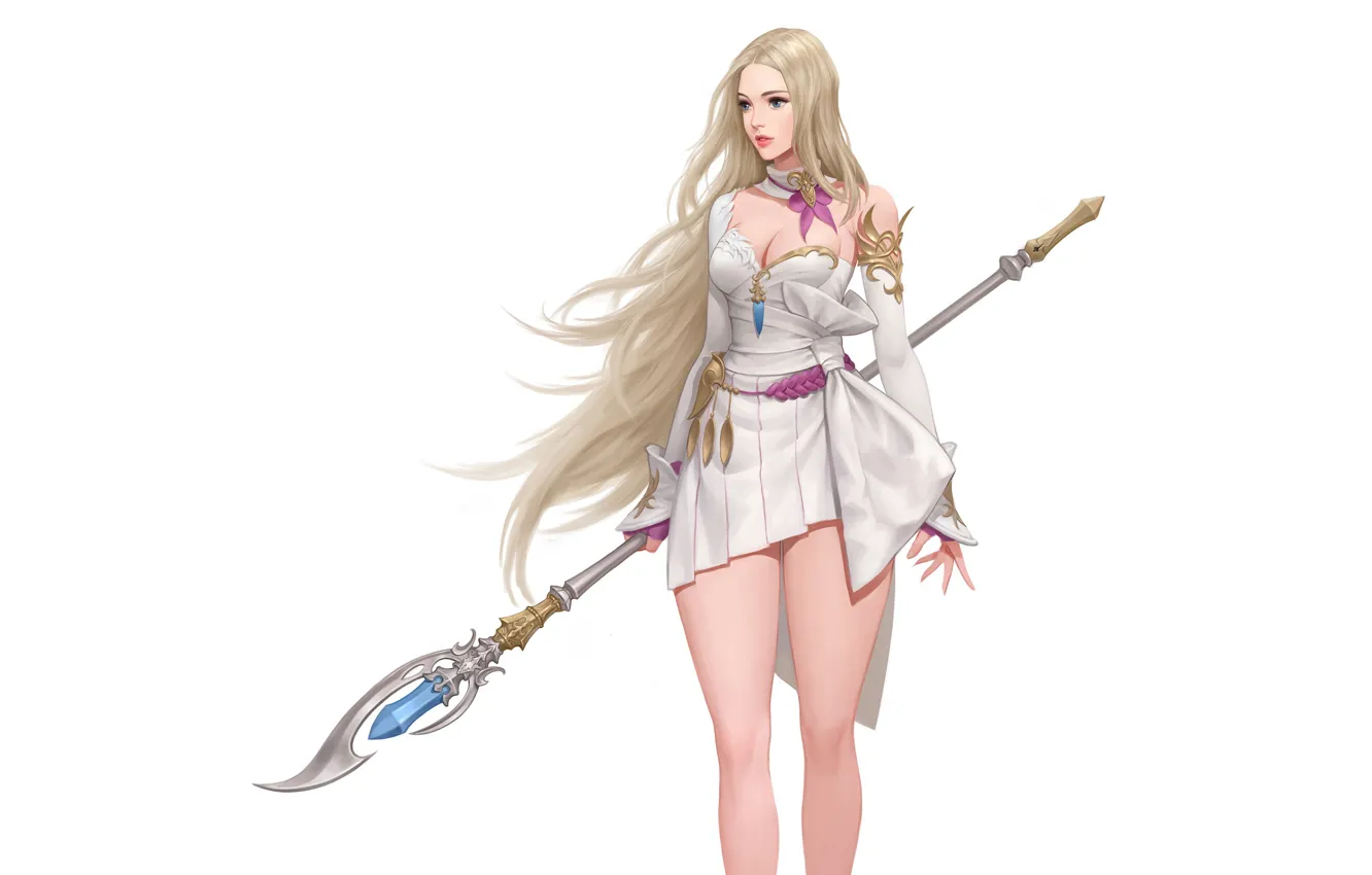 Photo wallpaper girl, dress, art, beautiful, background, Fiction, blonde, Minimalism