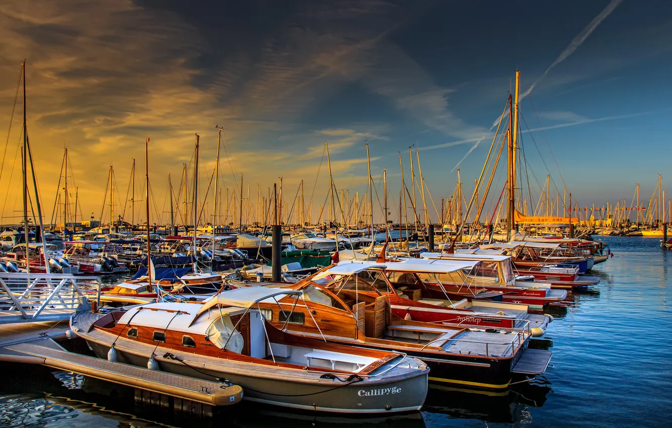Photo wallpaper dawn, boat, Marina, morning, yacht