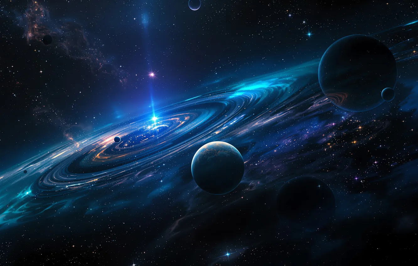 Photo wallpaper deep, Galaxy, blue, celestial, Wonders