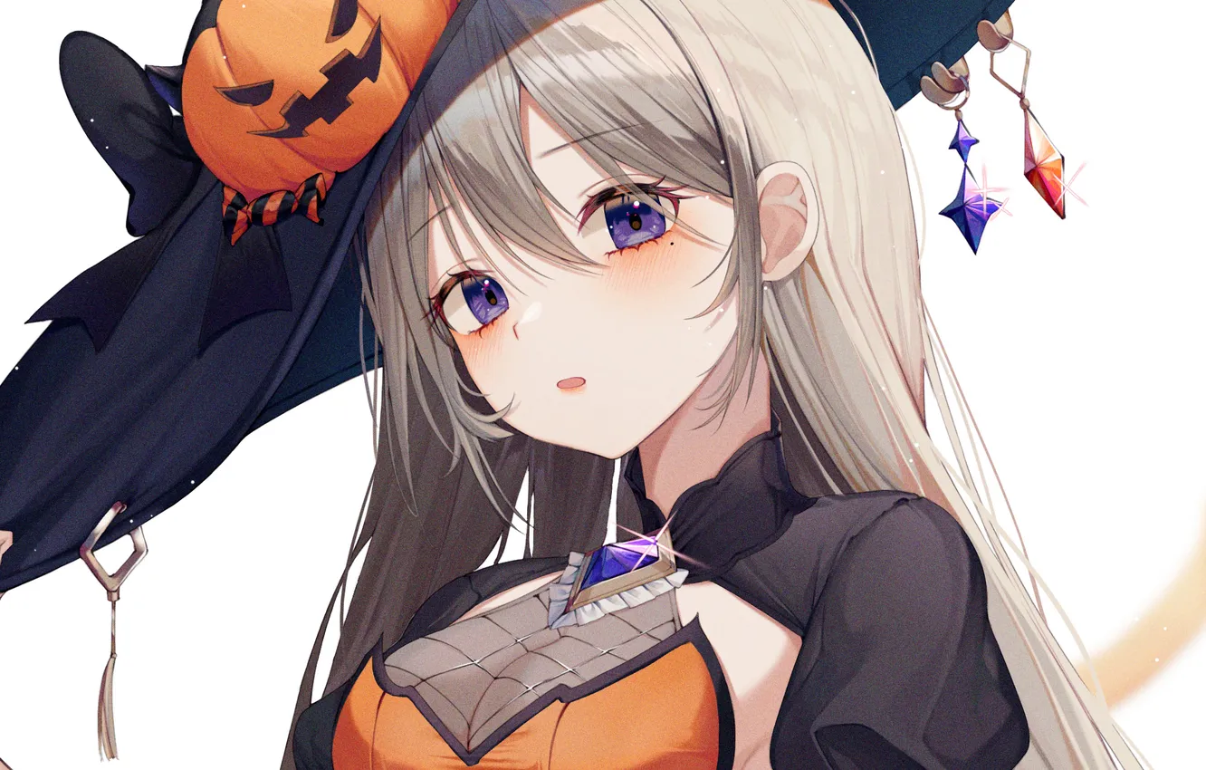 Photo wallpaper Halloween, girl, sexy, long hair, dress, hat, boobs, anime