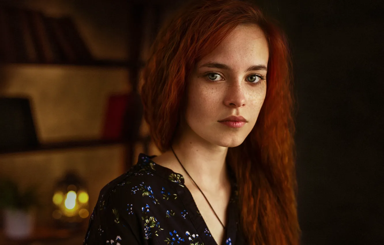 Photo wallpaper look, girl, portrait, red, Ivan Losev, Ksenia Ratomskij