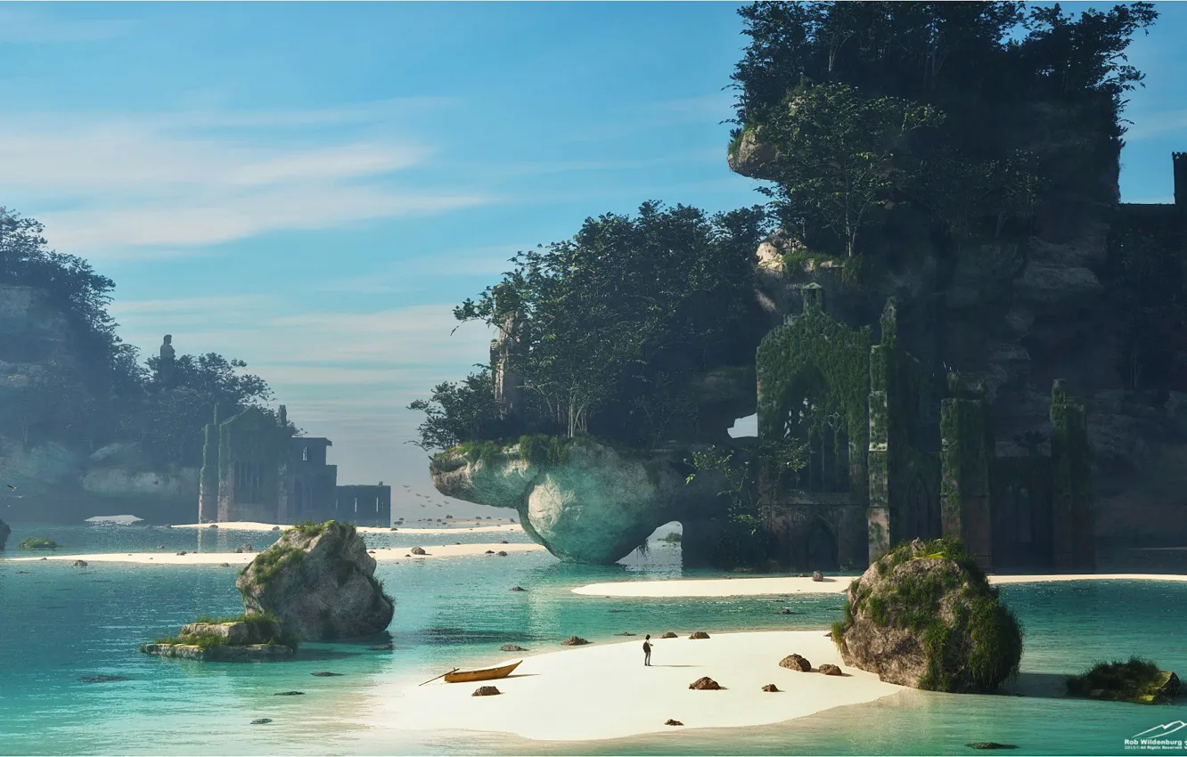 Photo wallpaper vegetation, boat, island, pond, Ode To Carel Willink part2 (The Story Continues)