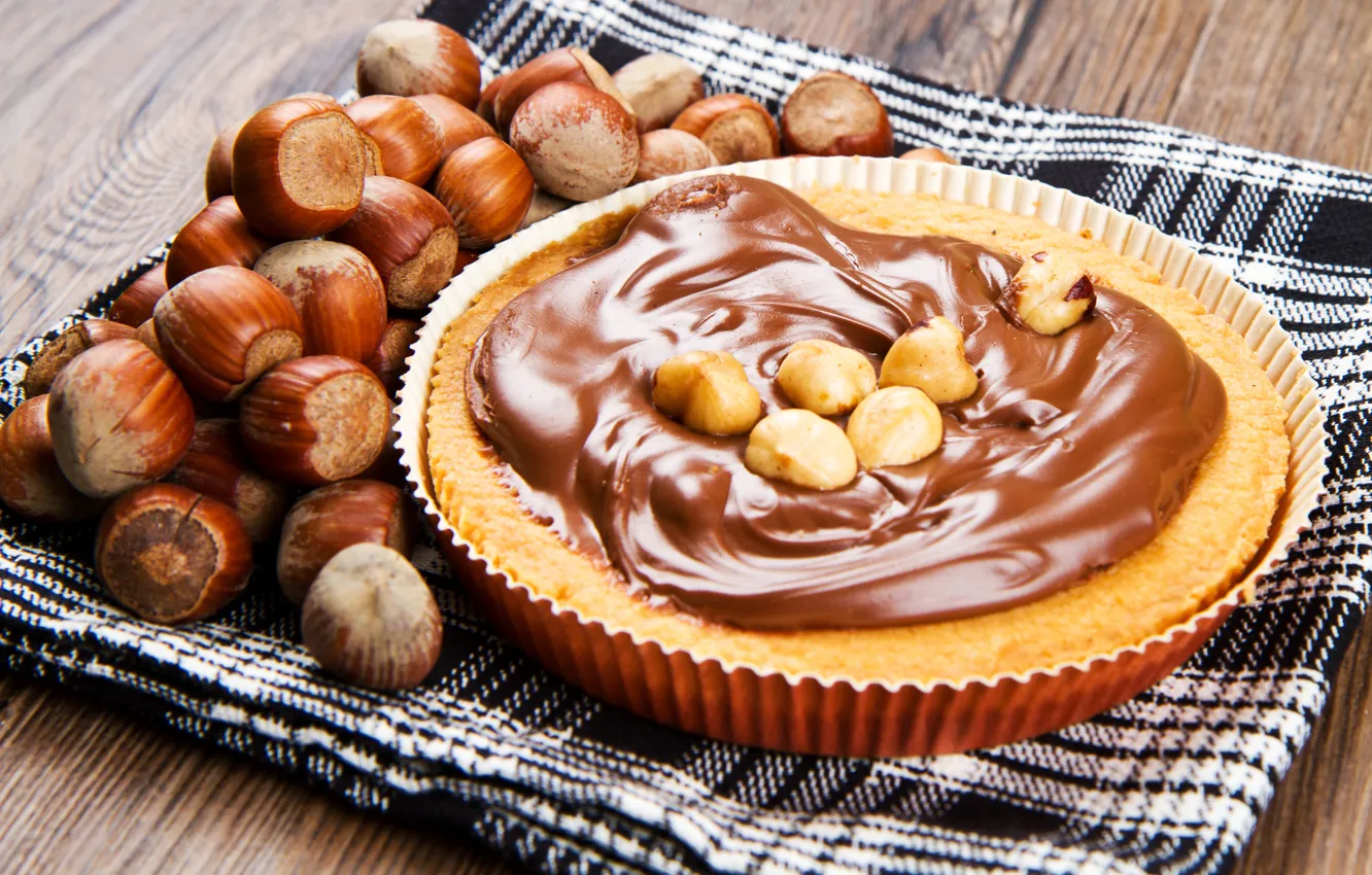 Photo wallpaper chocolate, pie, nuts, cream, dessert, cakes, hazelnuts, forest