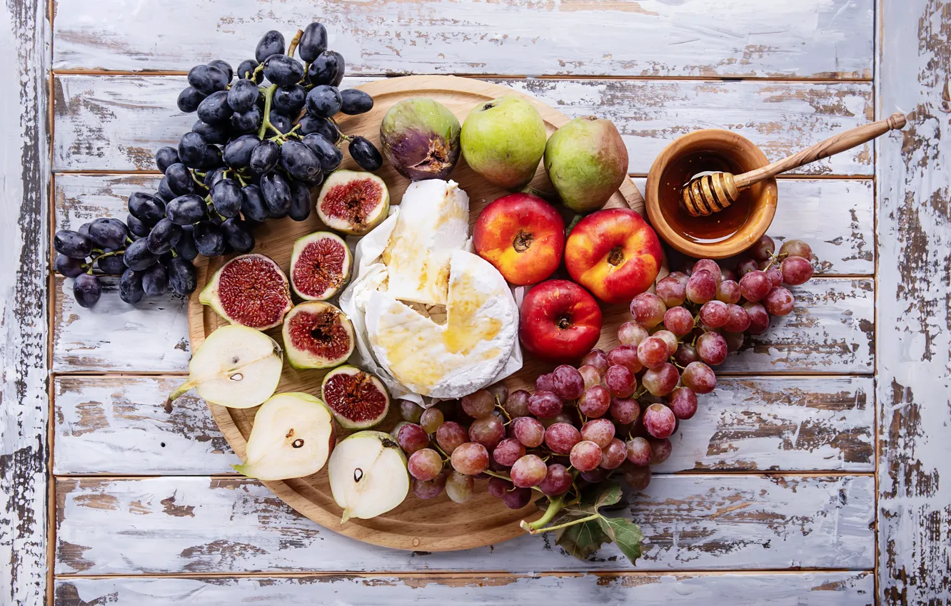 Photo wallpaper cheese, honey, grapes, fruit, ricotta, Roman Dbree