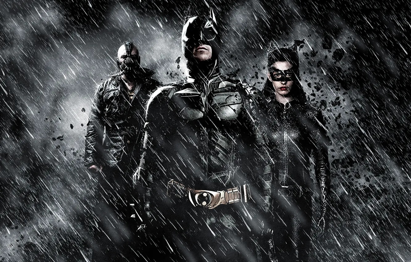 Photo wallpaper Batman, Batman, The Dark Knight Rises, Christian Bale, Anne Hathaway, Tom Hardy, Bane, Tom Hardy