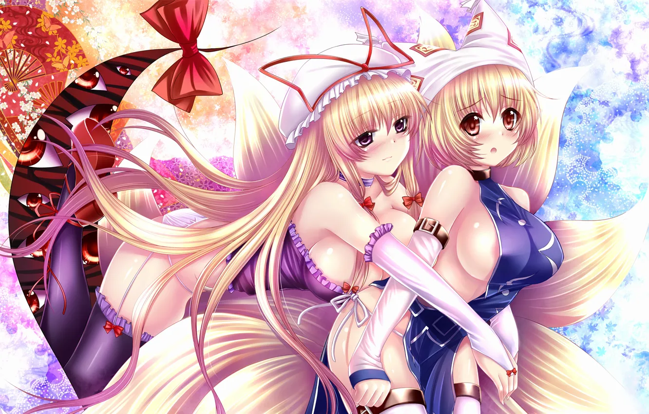 Photo wallpaper sexy, lingerie, cleavage, blouse, panties, thighhighs, long hair, touhou