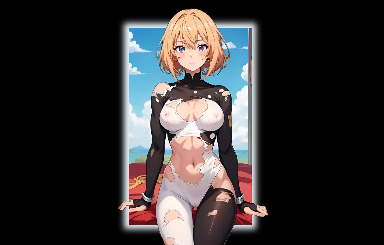 Photo wallpaper girl, hot, sexy, bodysuit, nipples, boobs, anime, short hair