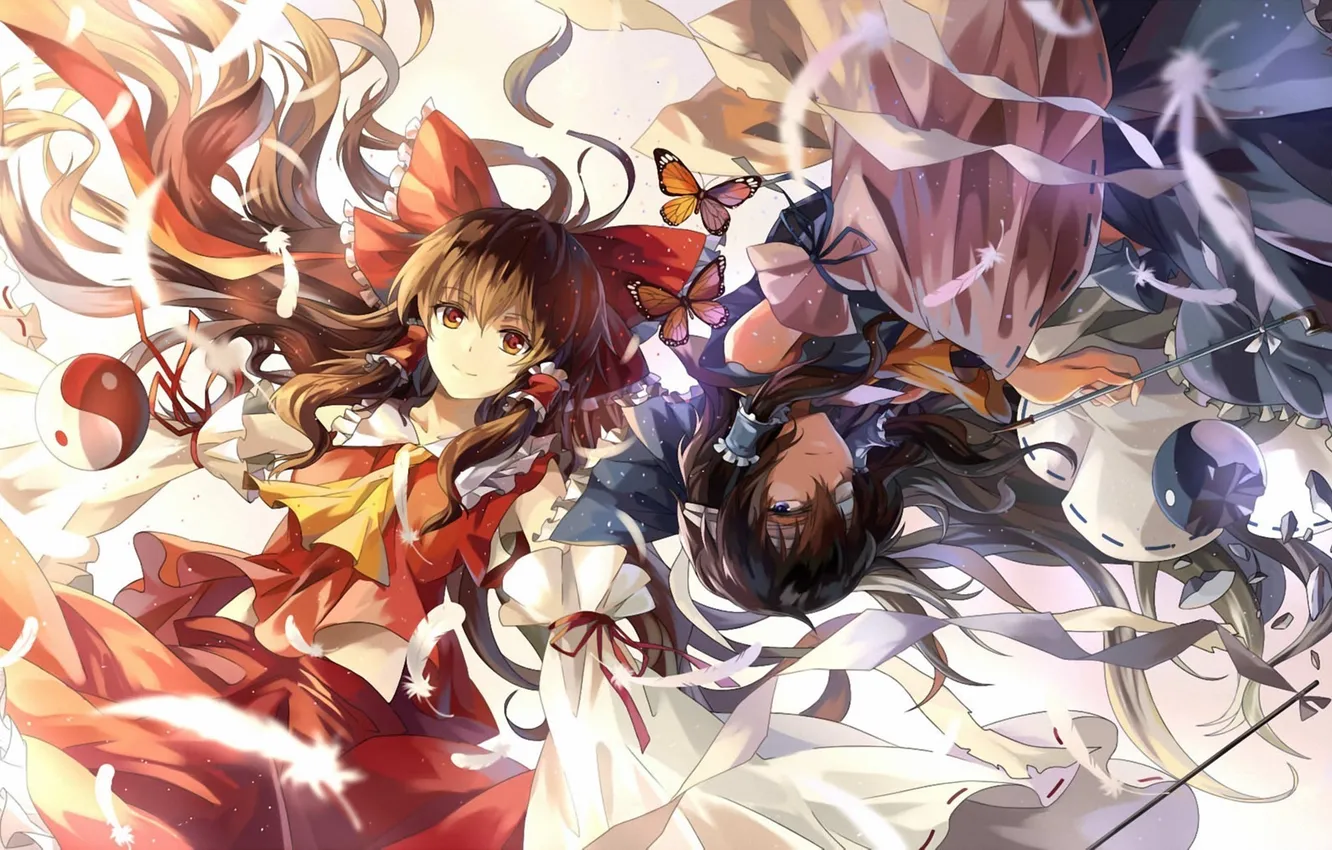 Photo wallpaper girl, butterfly, art, sphere, touhou, nothing, Hakurei Reimu, Yanshoujie