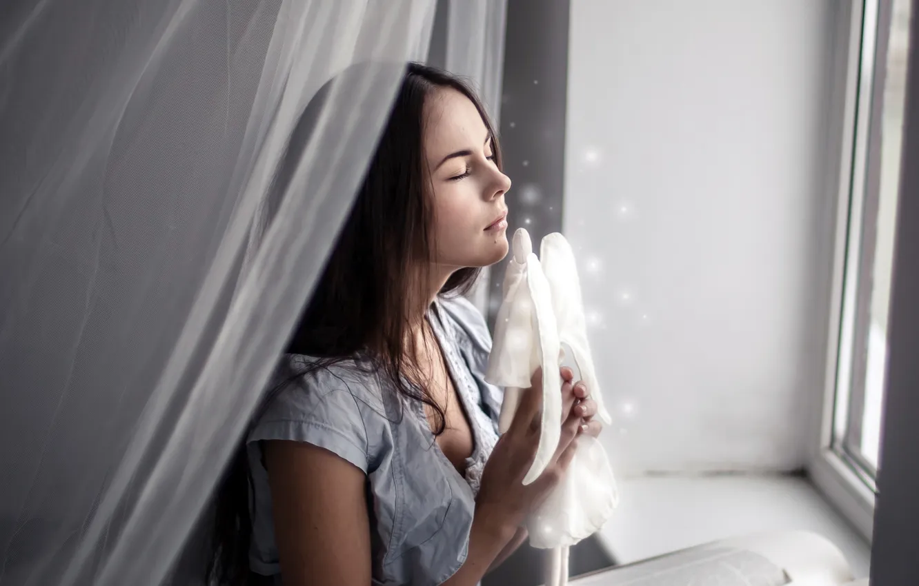 Photo wallpaper mood, window, girl