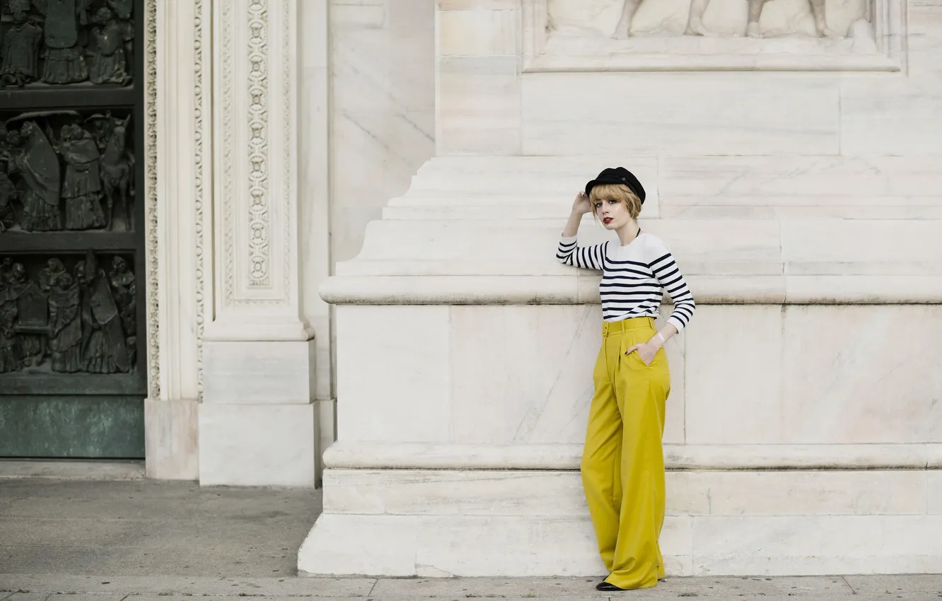 Photo wallpaper girl, pose, is, pants